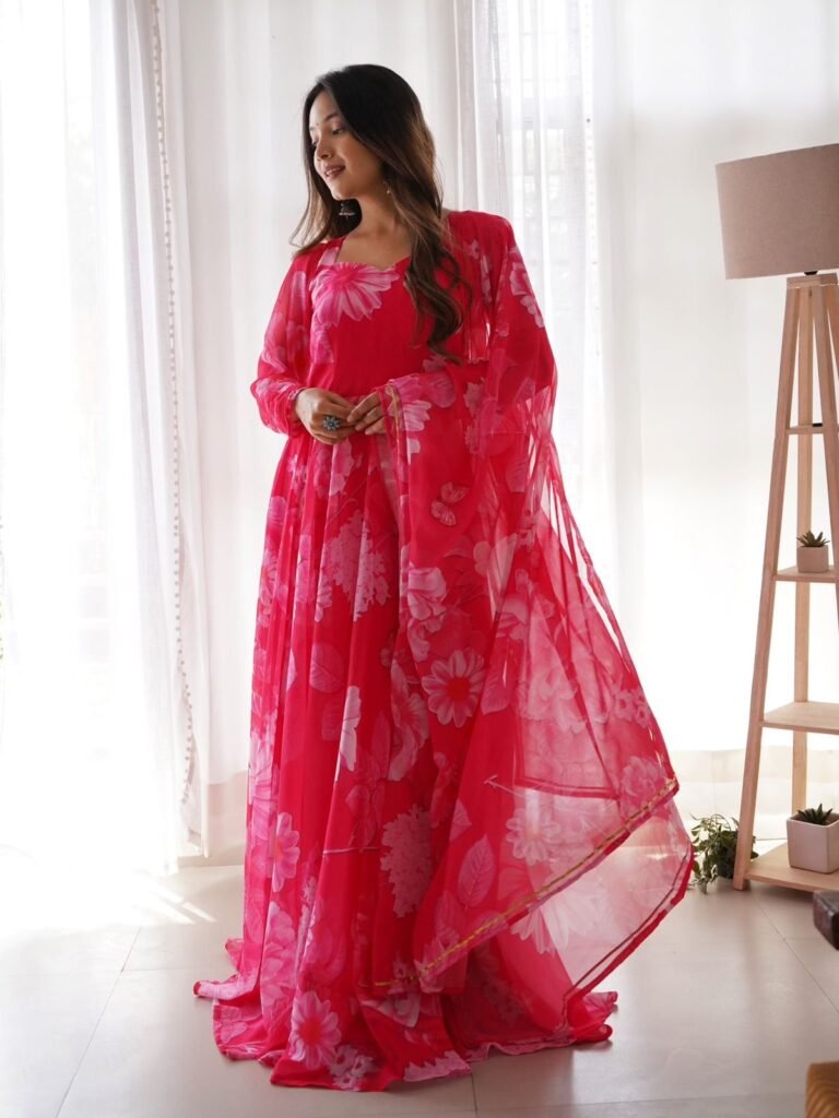 Pink Color Beautiful Digital Print Gown - Photo 2