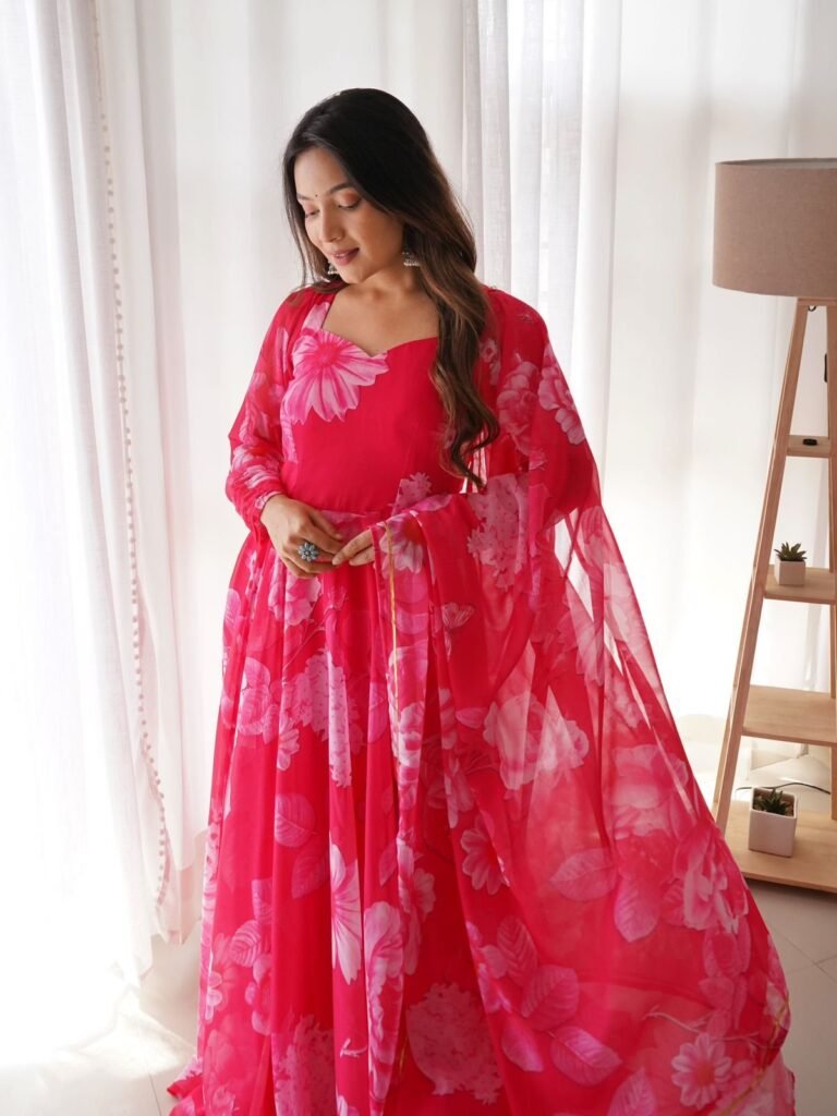 Pink Color Beautiful Digital Print Gown - Photo 6