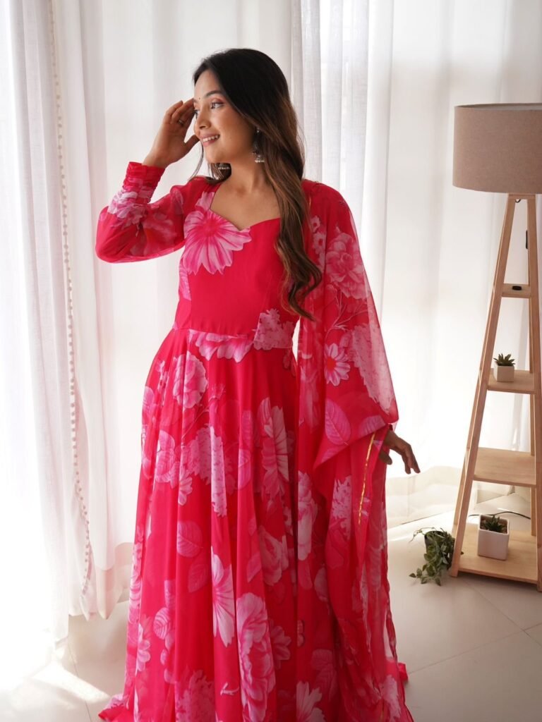 Pink Color Beautiful Digital Print Gown - Photo 3