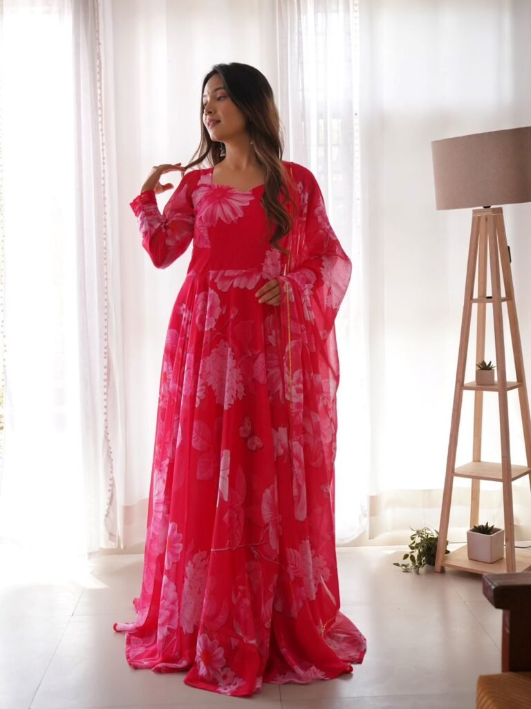 Pink Color Beautiful Digital Print Gown - Photo 4