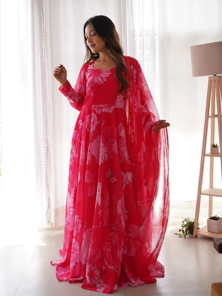 Pink Color Beautiful Digital Print Gown - Photo 5