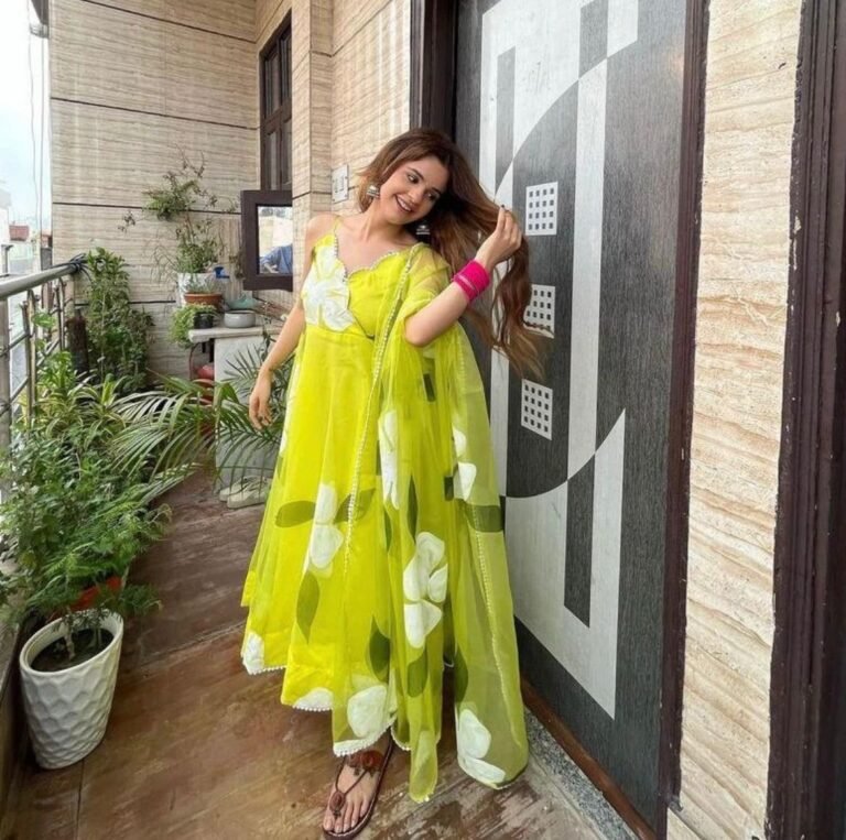 Parrot Green Color Digital Printed Anarkali Gown
