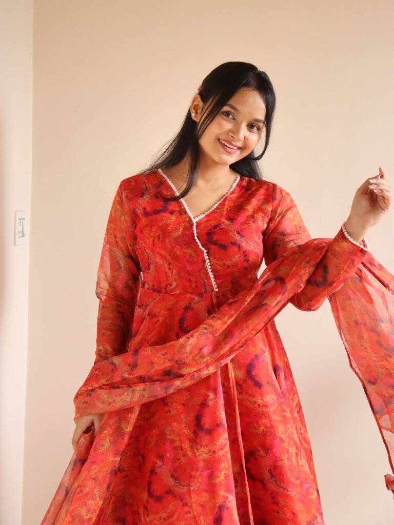Red Color Organza Silk Anarkali Suit