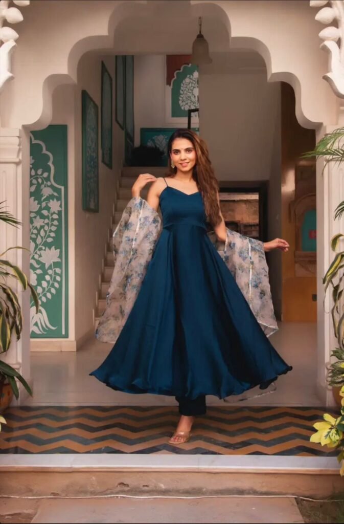 Navy Blue Color Huge Flair Anarkali Suit - Photo 1