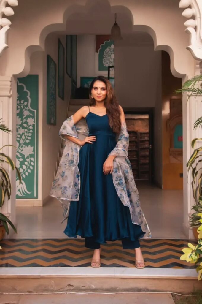 Navy Blue Color Huge Flair Anarkali Suit - Photo 3