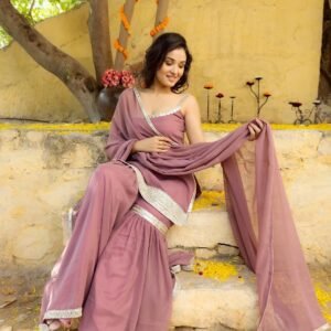 Pink Color Fox Georgette Top With Sharara