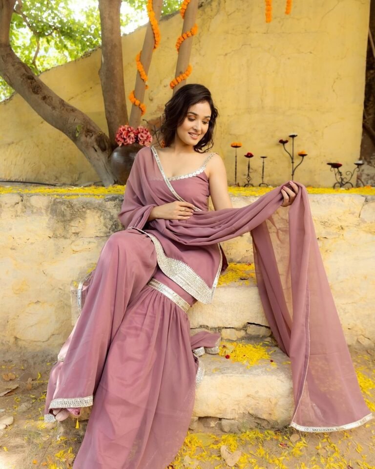Pink Color Fox Georgette Top With Sharara