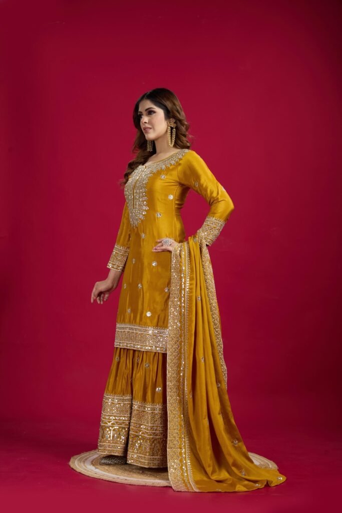 Mustard Color Chinon Silk Sharara Suit - Photo 5