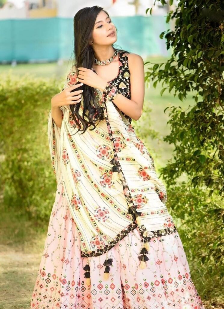 White Color Mirror Work Printed Lehenga Choli - Photo 2