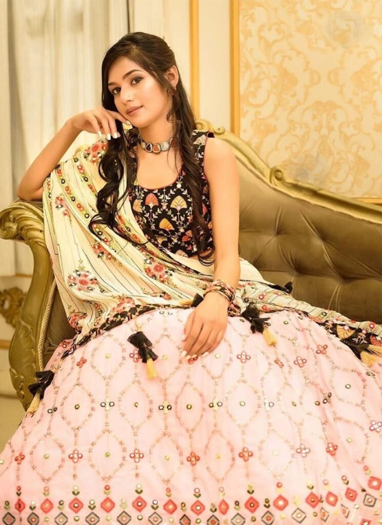 White Color Mirror Work Printed Lehenga Choli - Photo 1