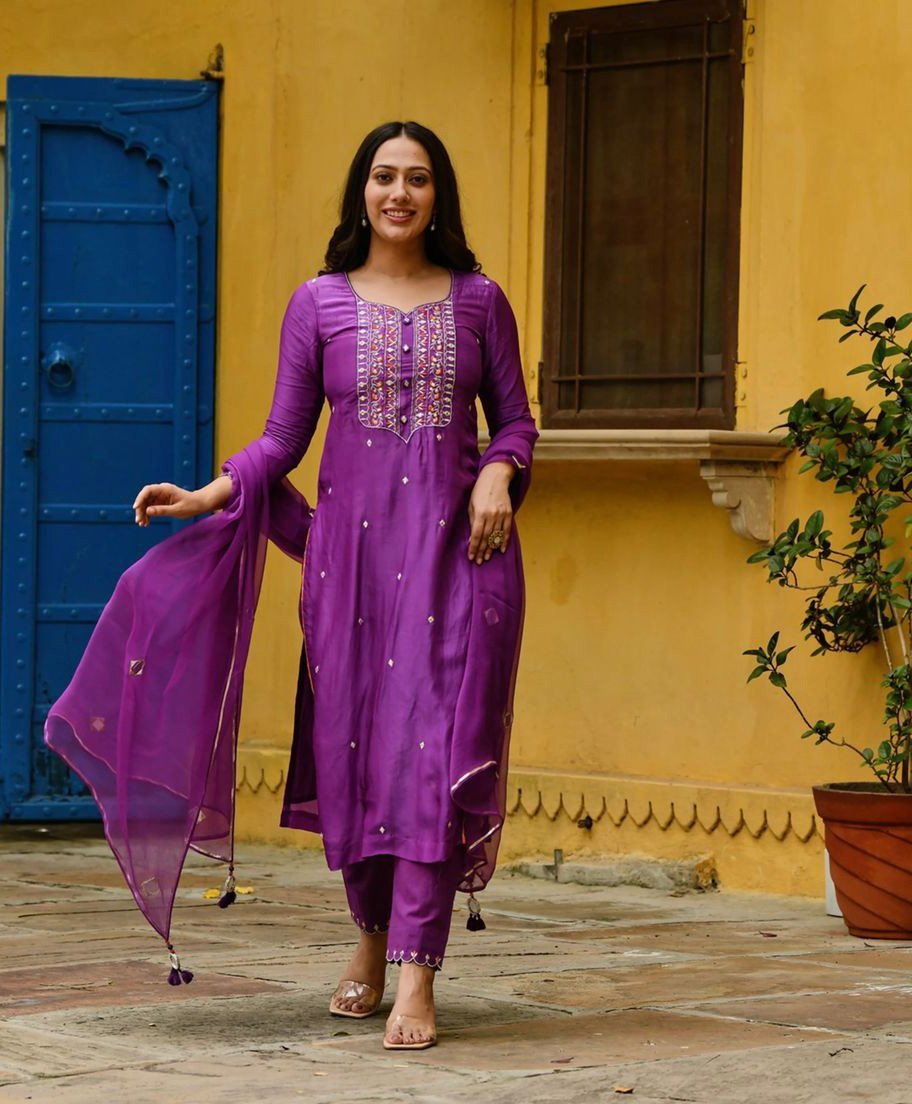 Purple Color Embroidery Work Salwar Suit - Image 3