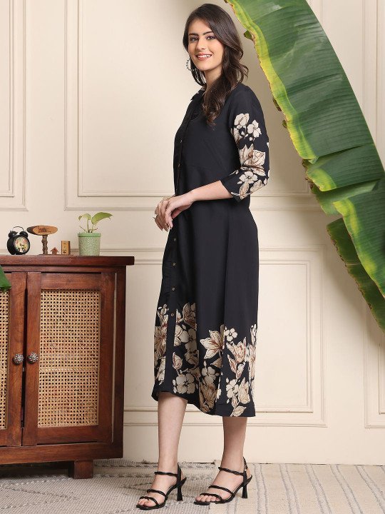 Floral Printed A-Line Midi Dress - Image 2