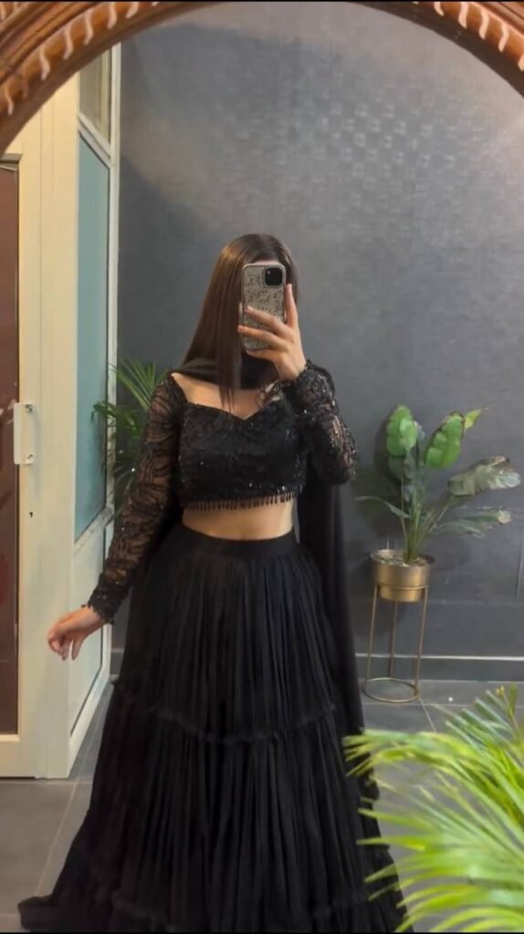 Midnight Black Ruffle Style Lehenga Choli Set with Sequence Work - Photo 2