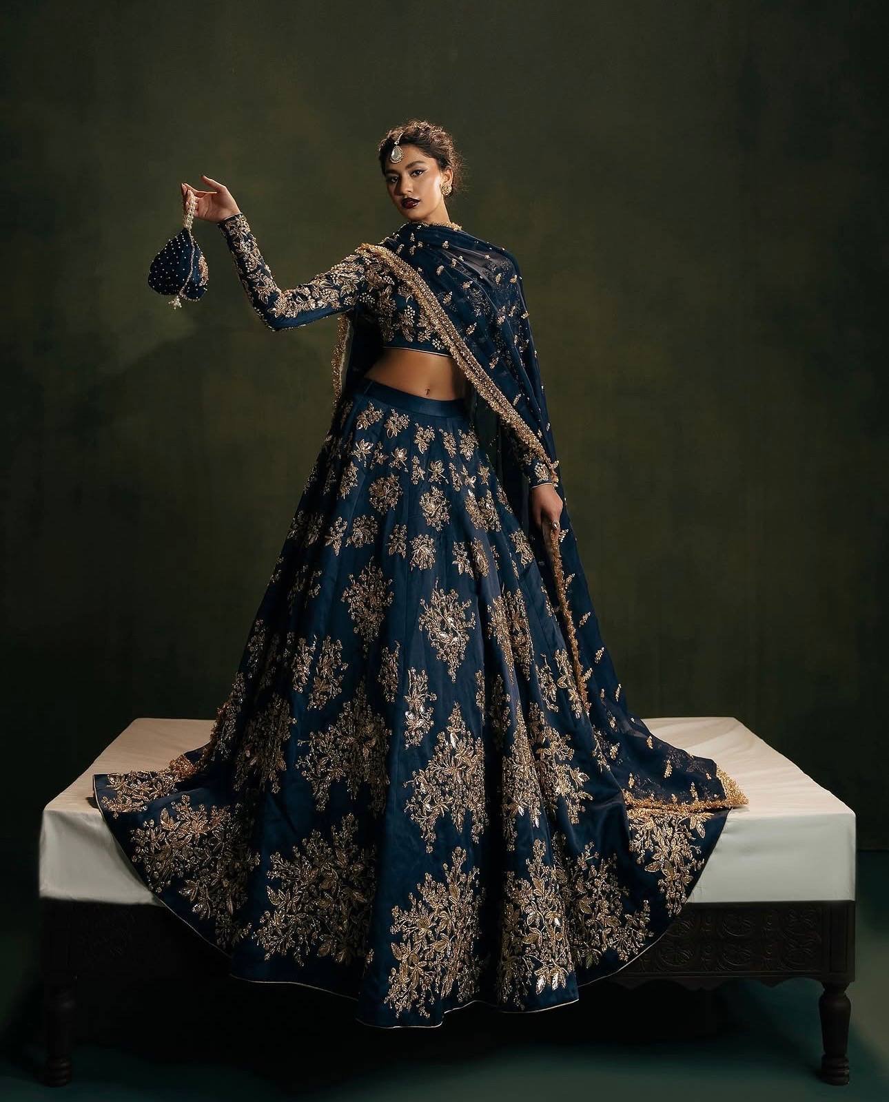 Royal Navy Blue Lehenga Set with Intricate Gold Embroidery - Image 2
