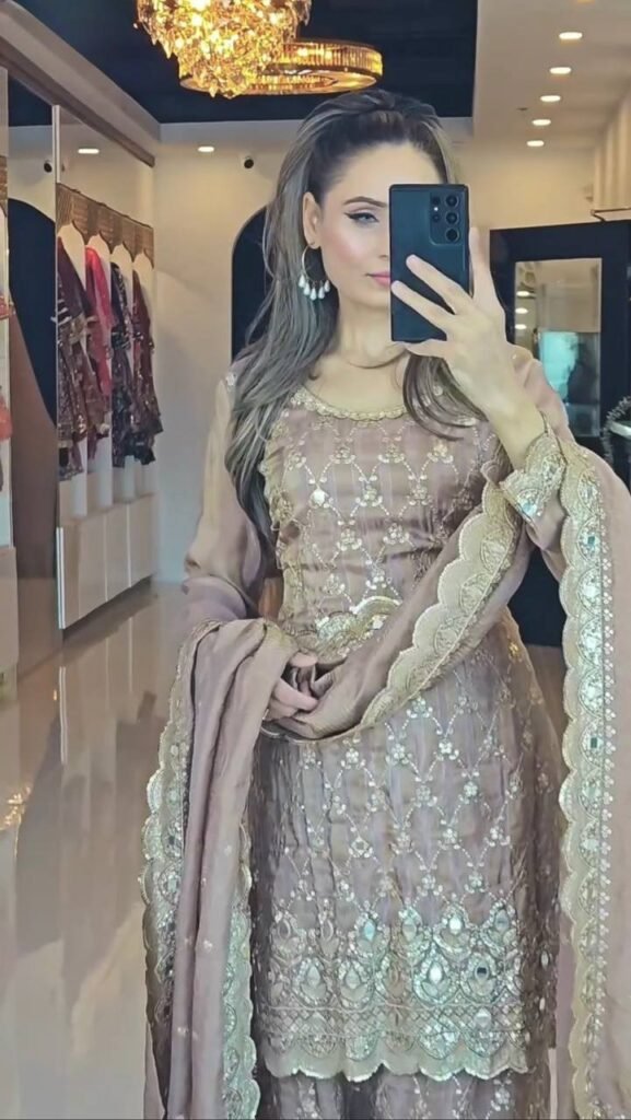 Beige Color Embroidery Work Sharara Suit - Photo 2