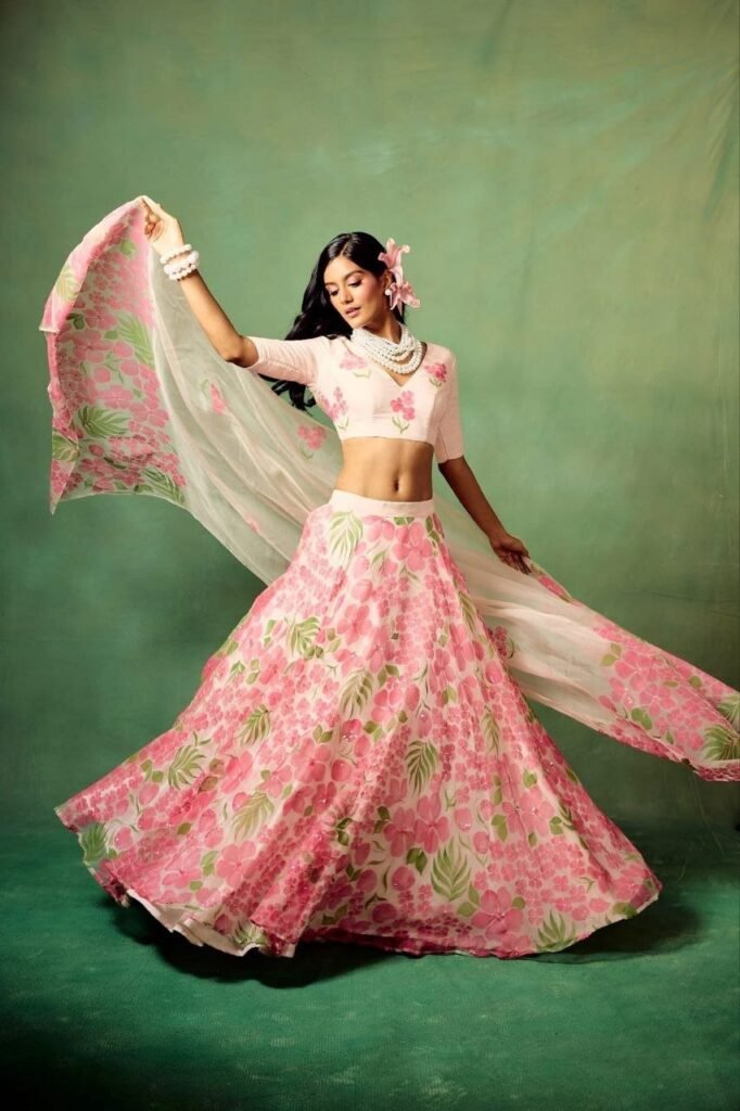 White Color Flower Printed Lehenga Choli - Photo 5