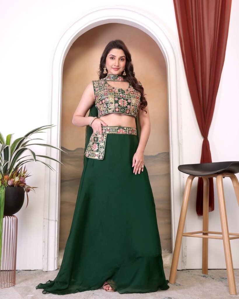 Mehndi Color Multicolor Thread Work Lehenga Choli - Photo 4