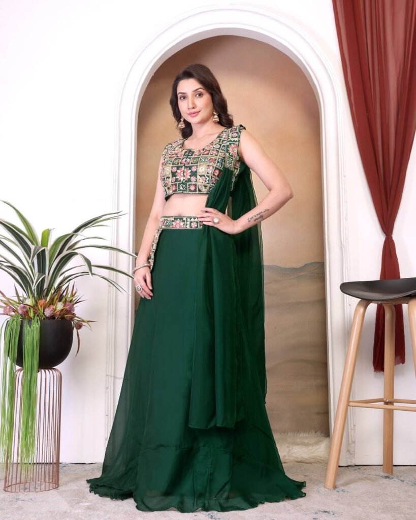 Mehndi Color Multicolor Thread Work Lehenga Choli - Photo 3