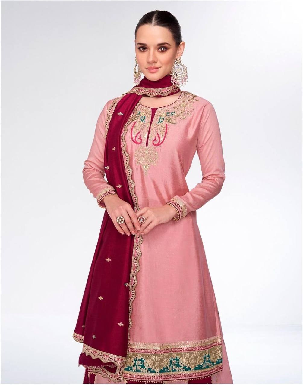 Pink Color Heavy Chinon Silk Sharara Suit - Image 5
