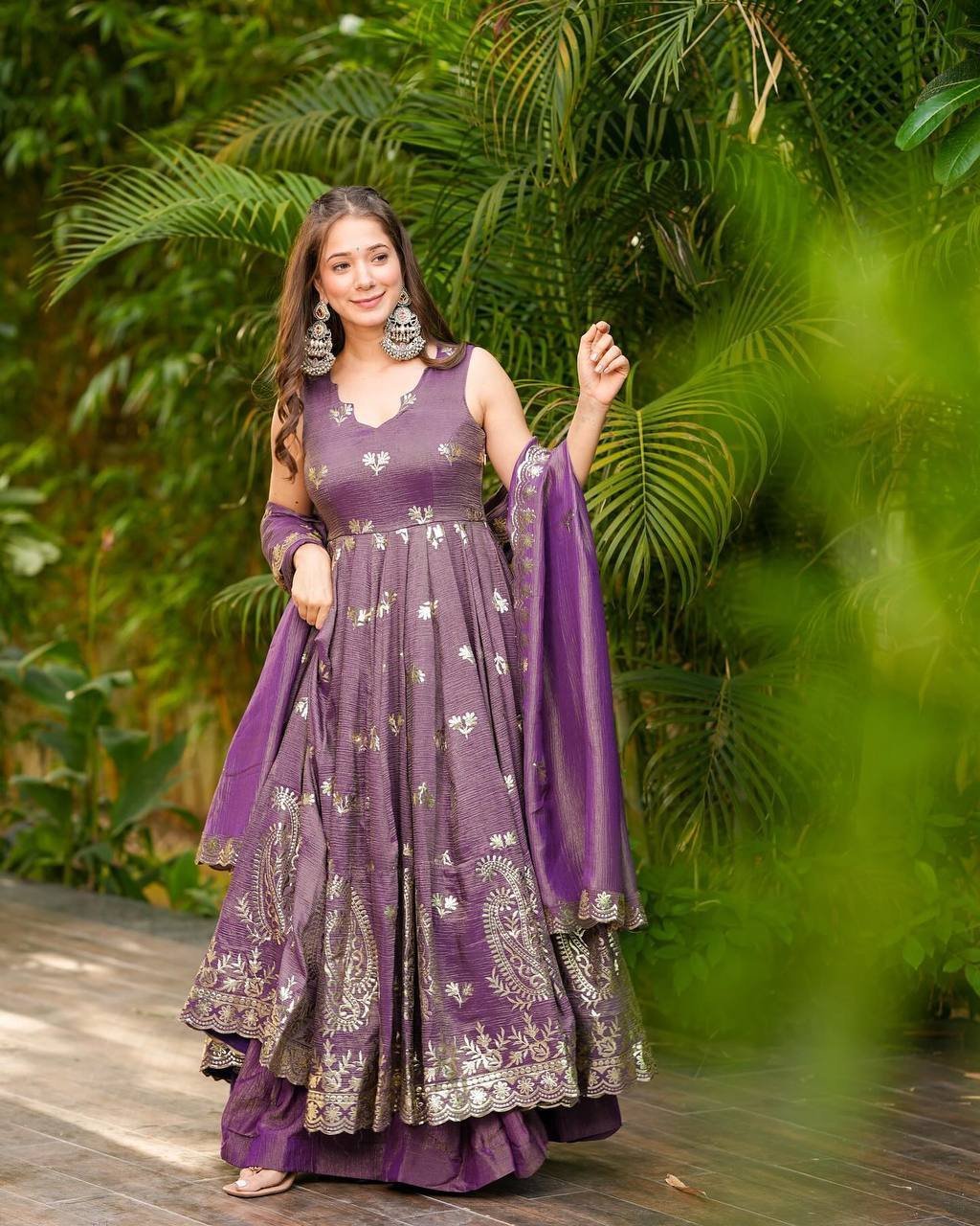 Crunchy Silk With Embroidery Work Onion Gown