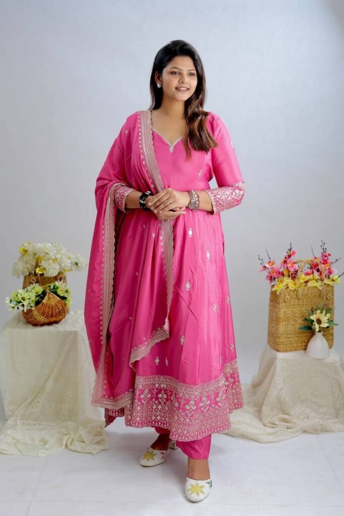 Pink Color Embroidery Work Designer Gown - Photo 2