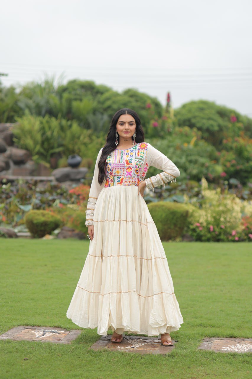 White Color Long Gown With Gota Patti Work