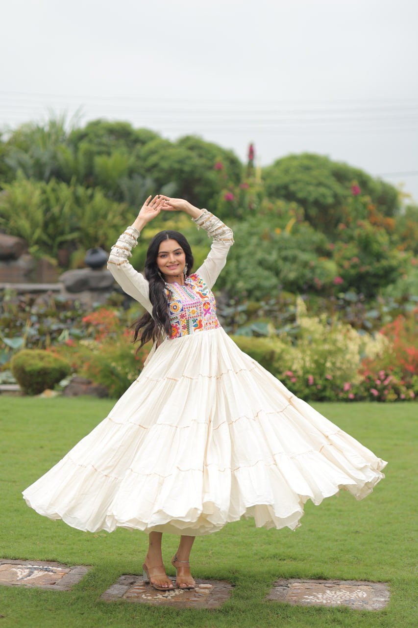White Color Long Gown With Gota Patti Work - Image 5