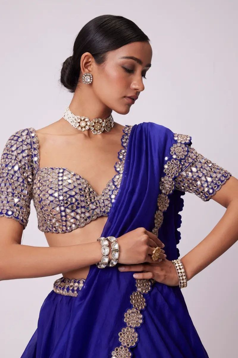 Mirror Work Blue Color Designer Lehenga Choli