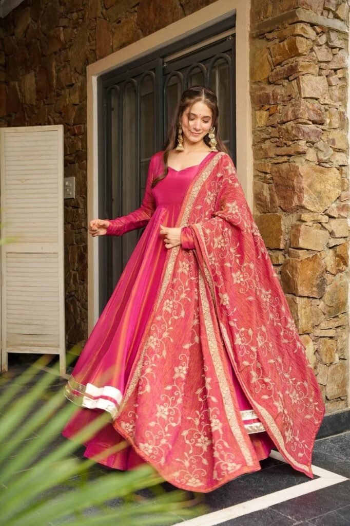 Pink Color Embroidery Sequence Work Gown - Photo 3