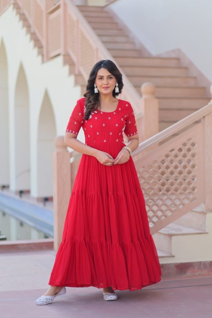 Lovely Red Color Long Gown - Photo 2