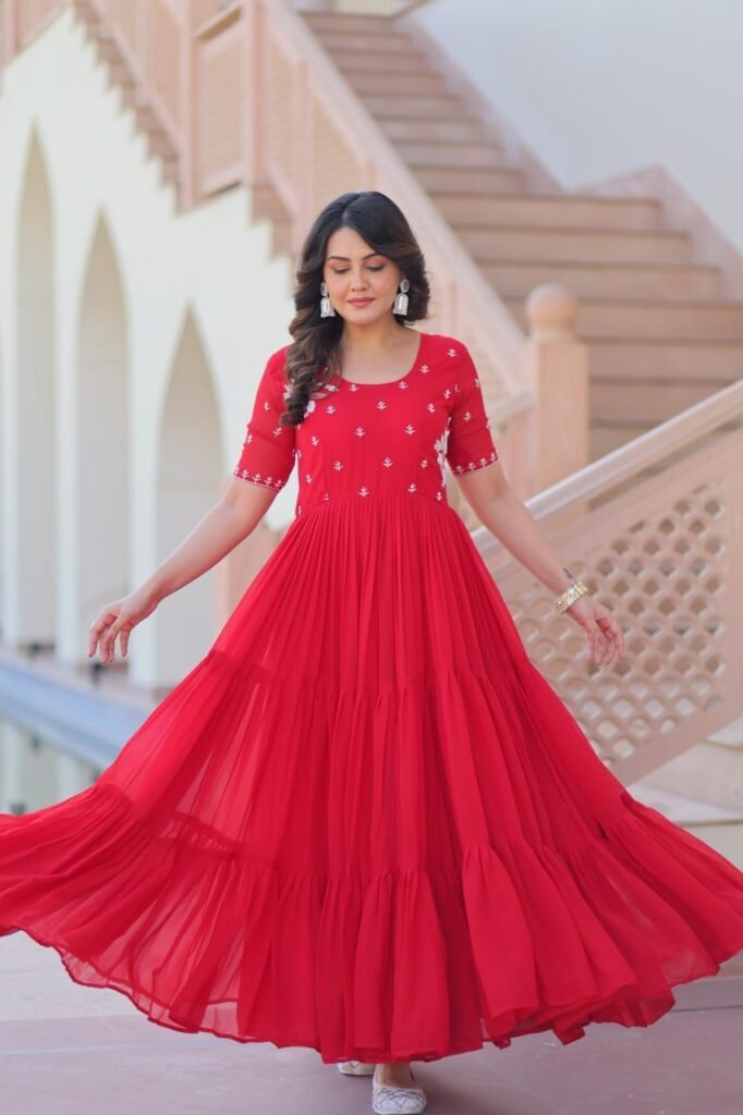 Lovely Red Color Long Gown - Photo 3