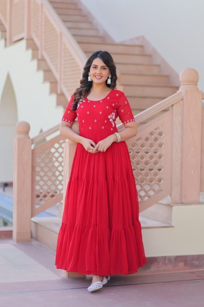 Lovely Red Color Long Gown - Photo 1
