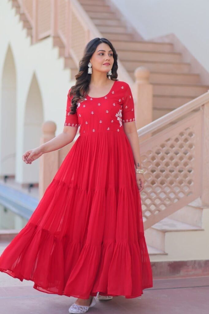 Lovely Red Color Long Gown - Photo 4