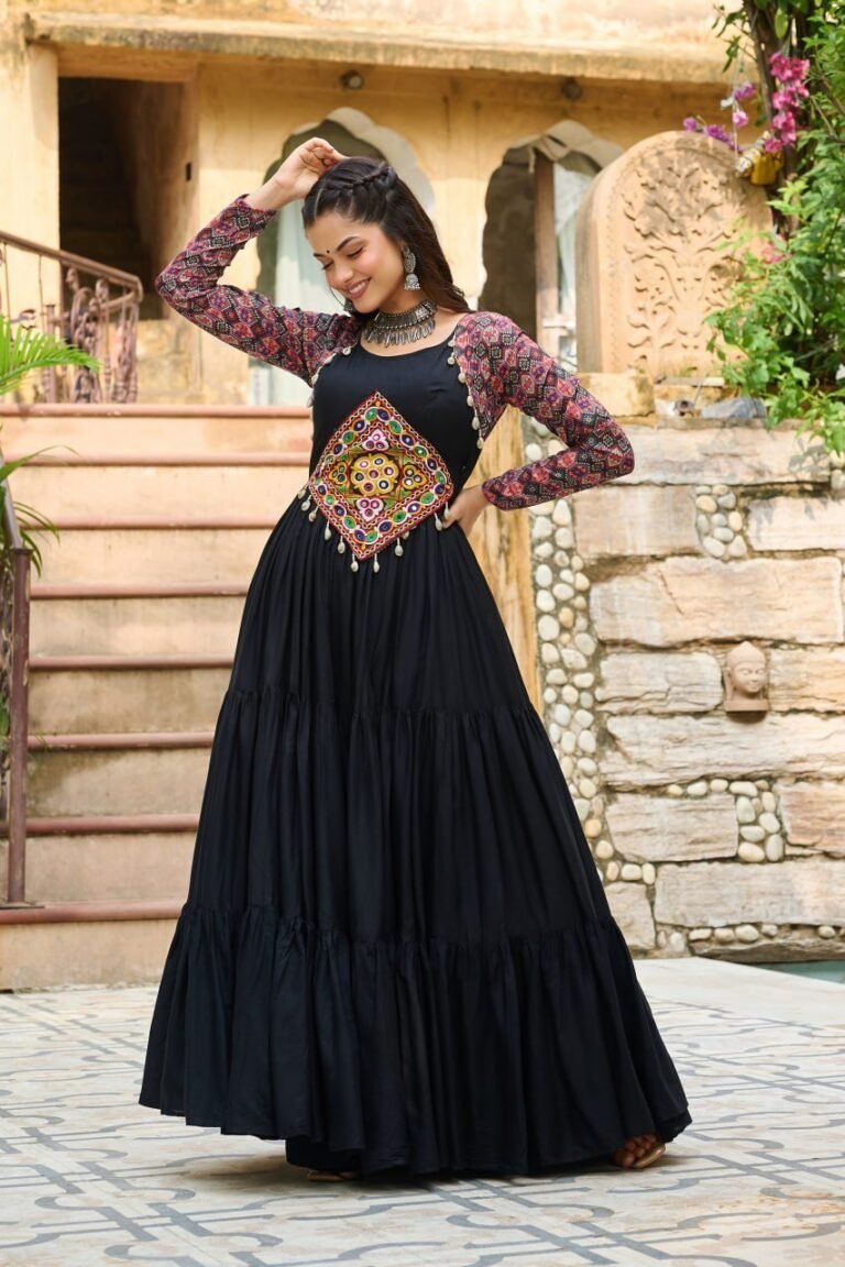 Designer Black Color Multi Work Gown