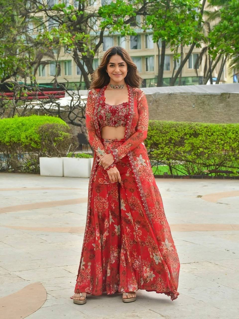 Red Color Beautiful Floral Digital Print Sharara Suit - Image 2