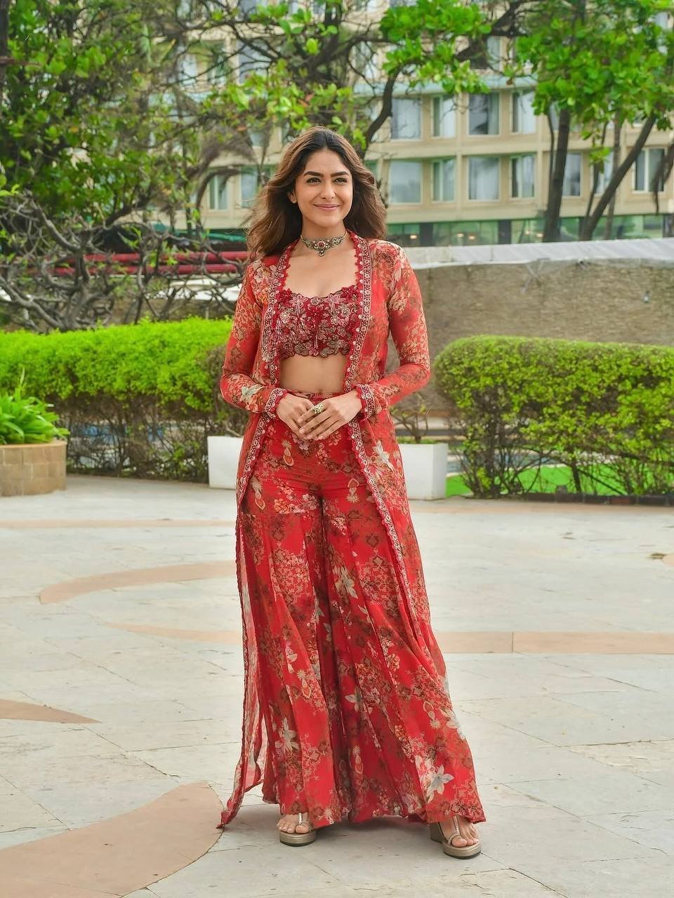 Red Color Beautiful Floral Digital Print Sharara Suit - Image 3