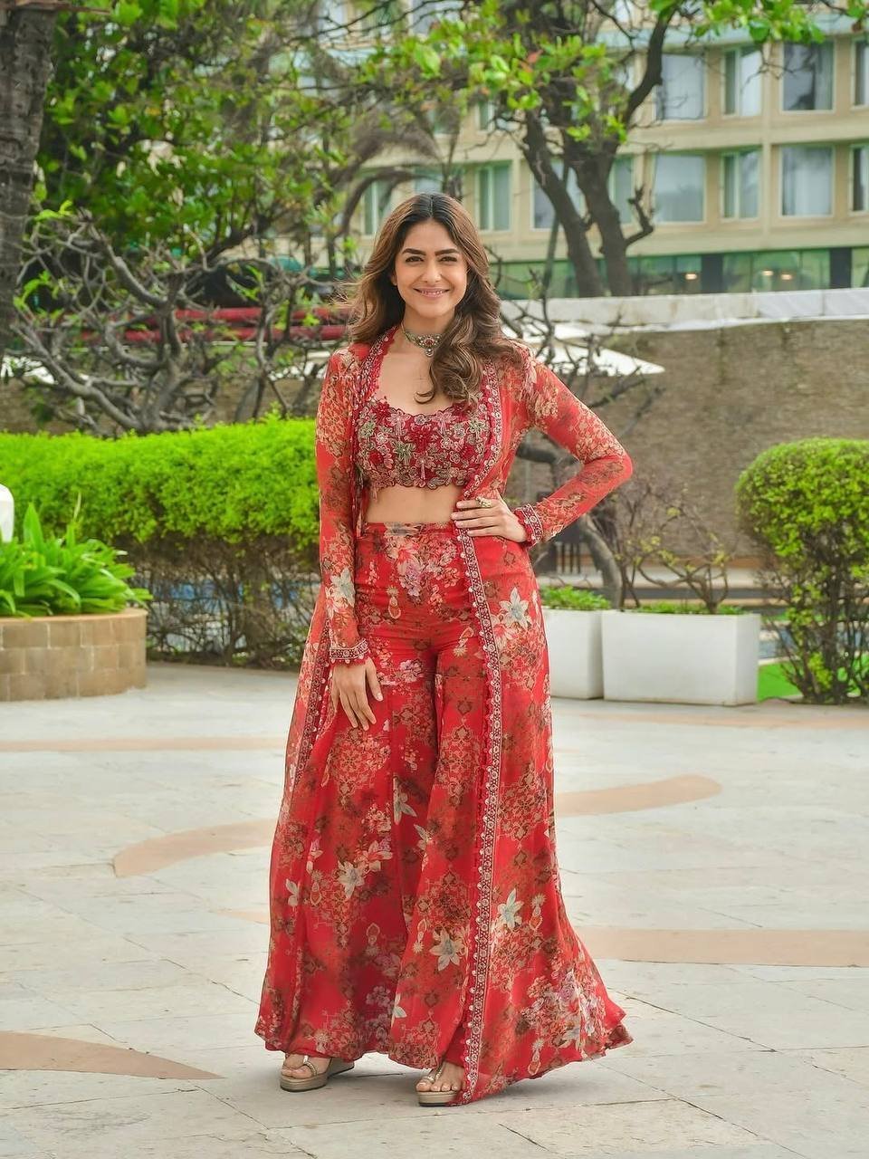 Red Color Beautiful Floral Digital Print Sharara Suit - Image 5