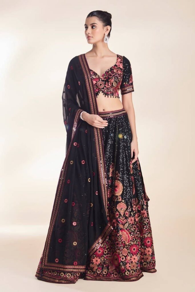 Black Color Faux Georgette Flared Lehenga Choli - Photo 3