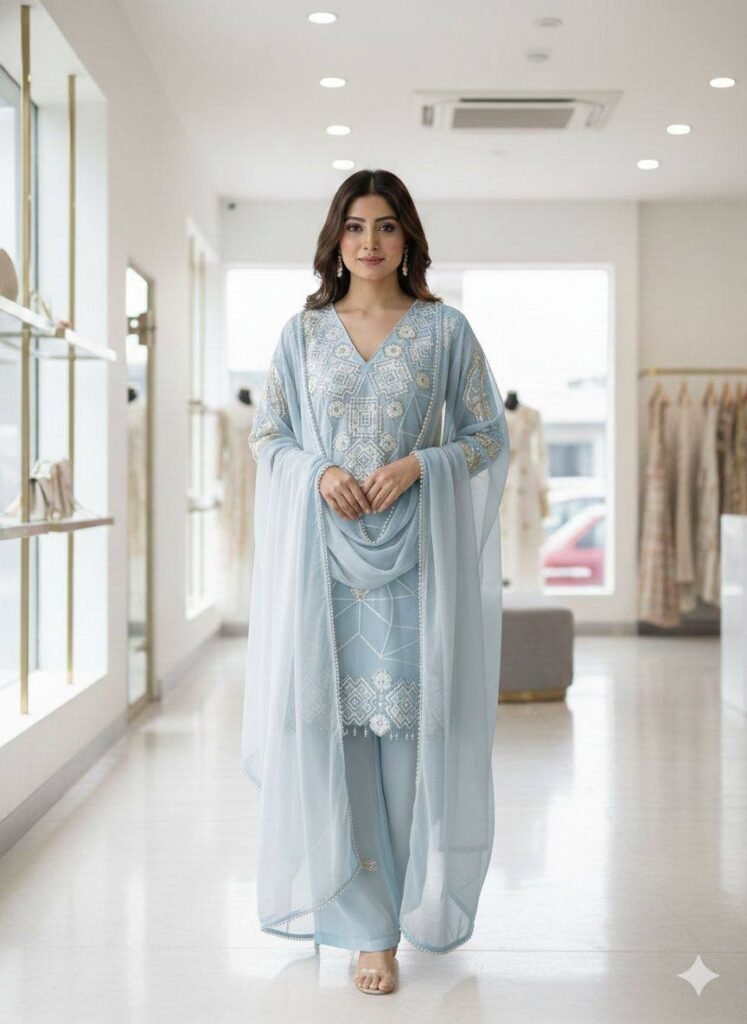 Georgette Sequence Embroidery Palazzo Set - Photo 1