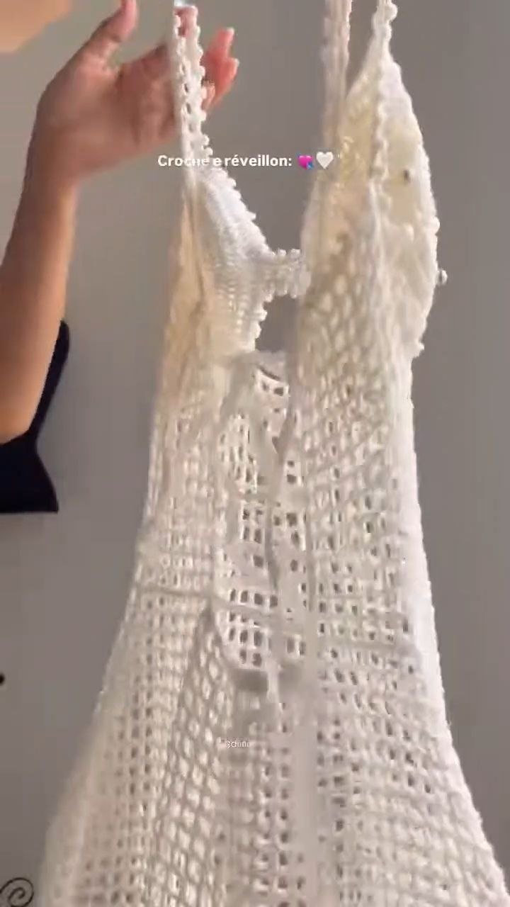 White Crochet Pearl Detail Mini Dress - Image 2