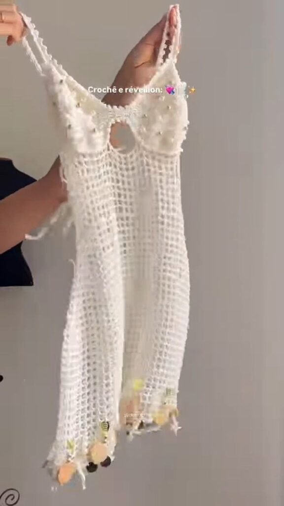 White Crochet Pearl Detail Mini Dress - Photo 4