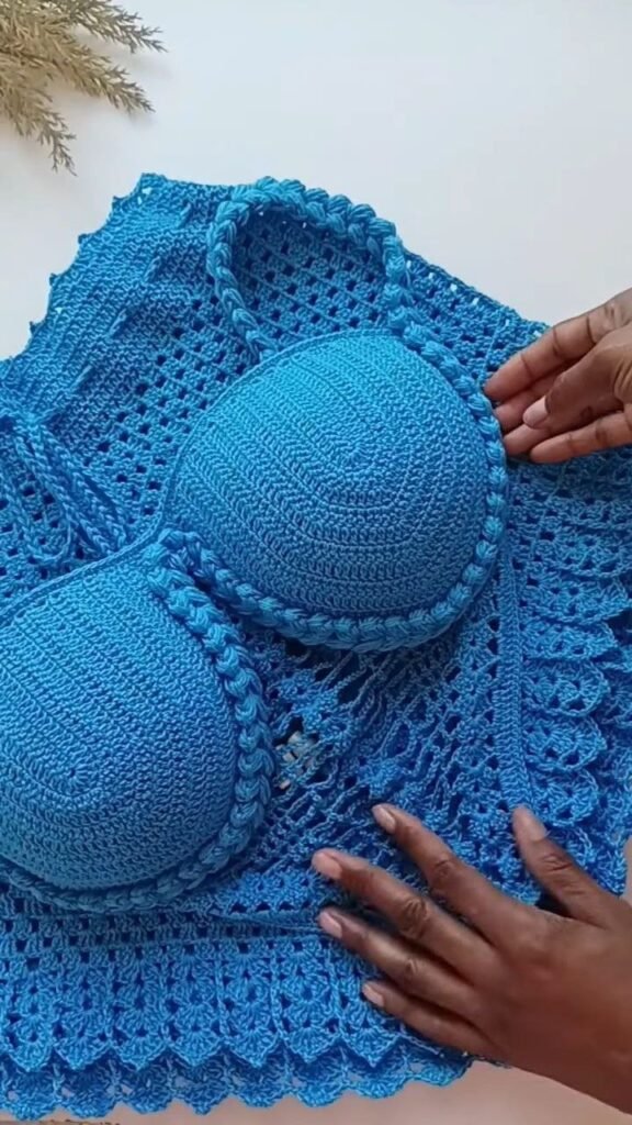 Blue Crochet Bralette Crop Top - Photo 3