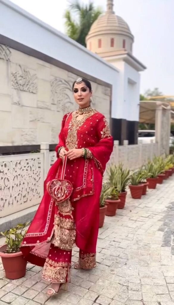 Red Embroidered Traditional Suit Set with Dupatta - Photo 4
