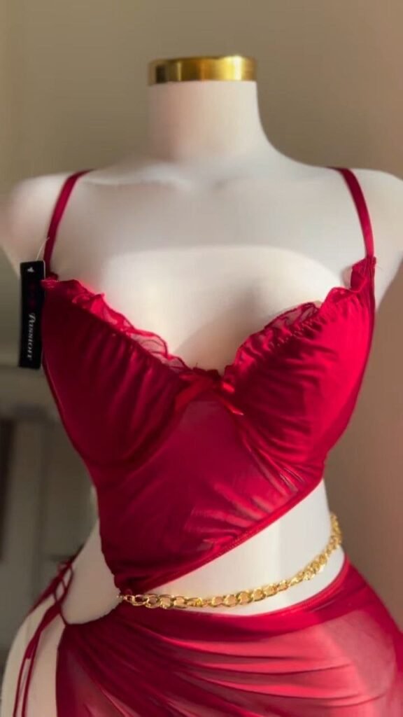 Scarlet Sheer Two-Piece Lingerie Set with Wrap Skirt - Photo 2
