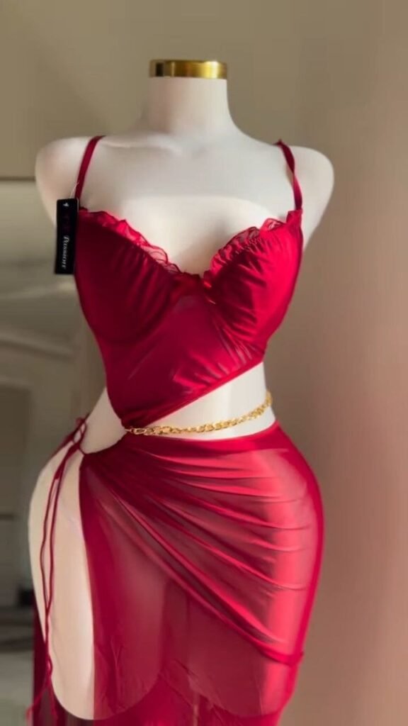 Scarlet Sheer Two-Piece Lingerie Set with Wrap Skirt - Photo 5