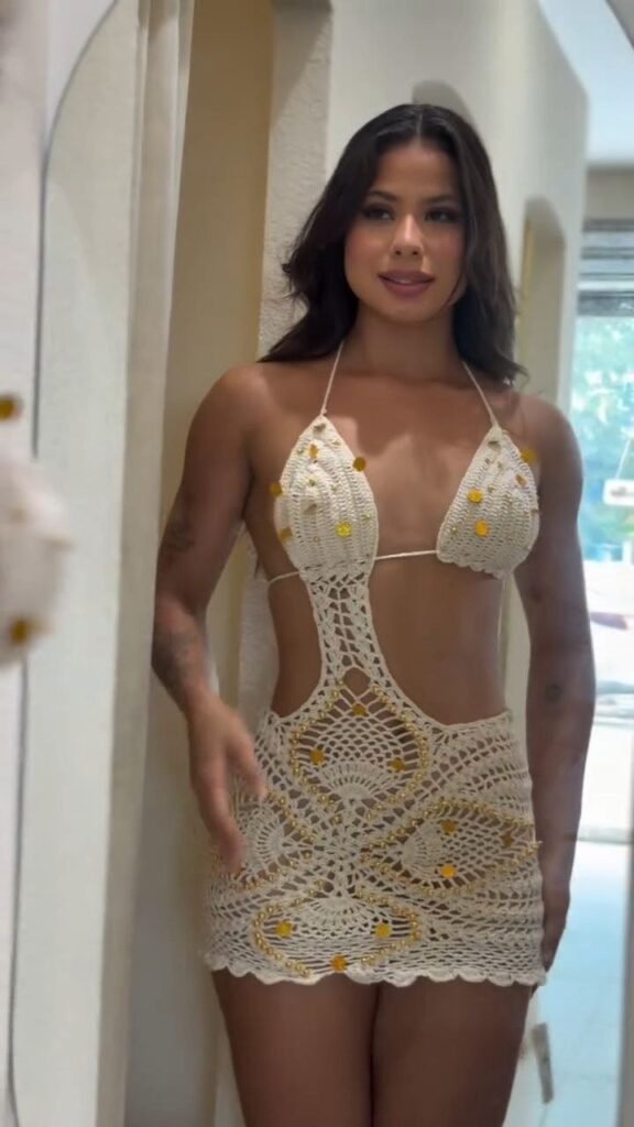 Ivory Crochet Cut-Out Beach Mini Dress with Floral Accents - Photo 5