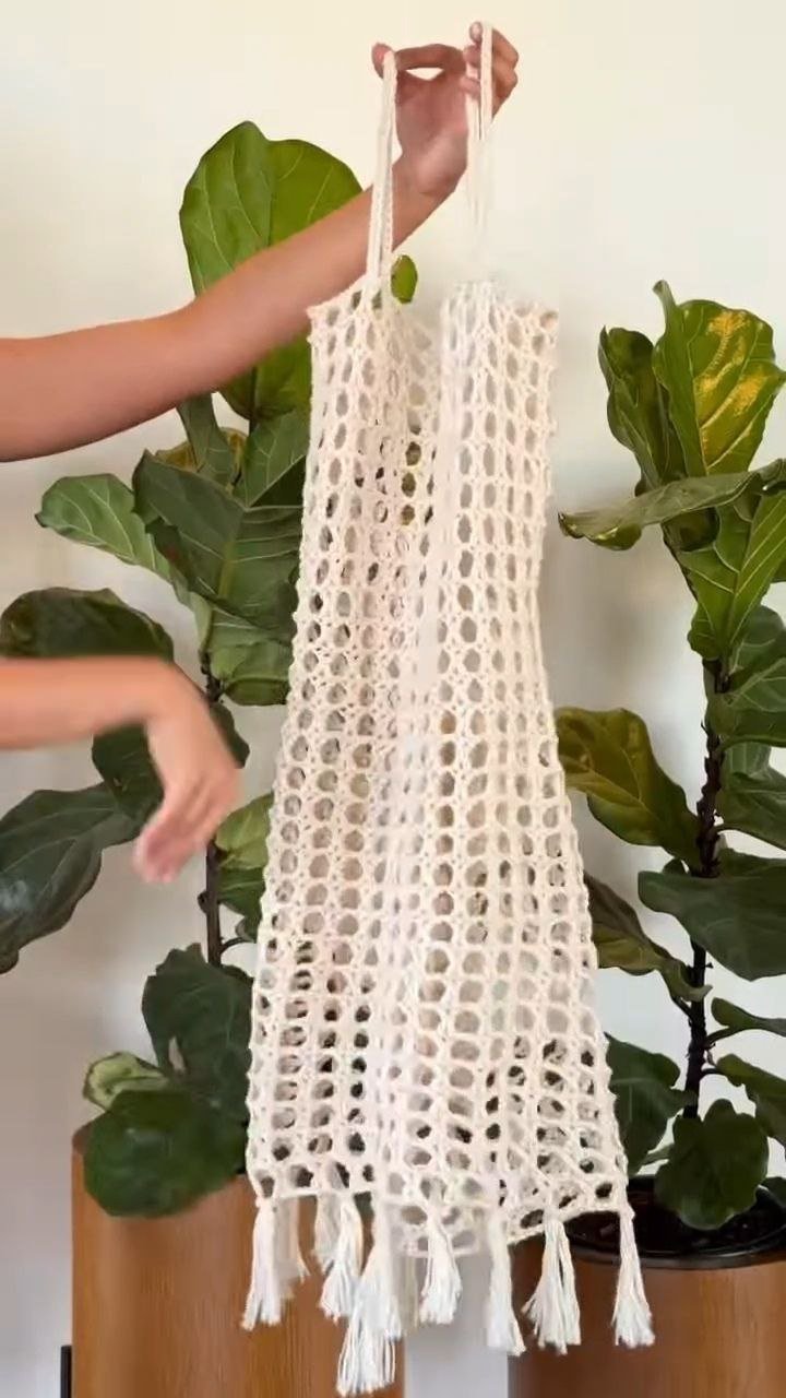 Ivory Handwoven Crochet Mesh Tassel Cover-Up Dress - Image 3