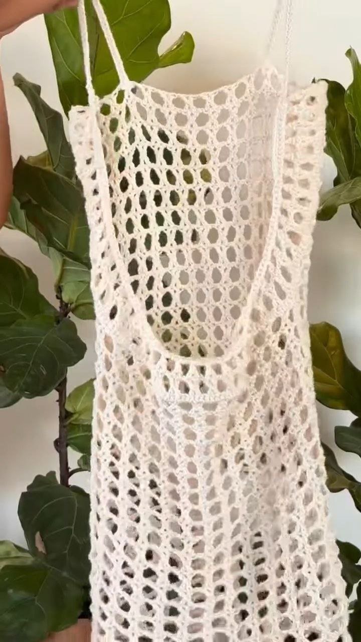 Ivory Handwoven Crochet Mesh Tassel Cover-Up Dress - Image 4