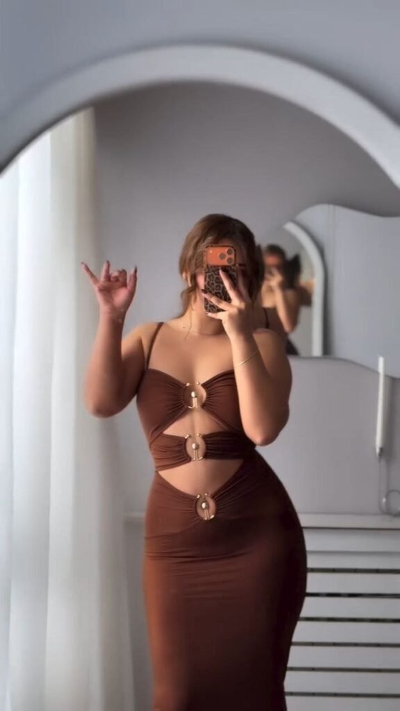 Chocolate Brown Cut-Out Ring Detail Two-Piece Skirt Set - Photo 2