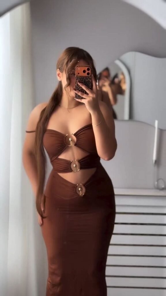 Chocolate Brown Cut-Out Ring Detail Two-Piece Skirt Set - Photo 1